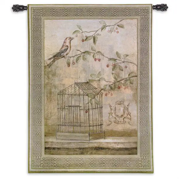 Charlotte Home Furnishing Inc. North America Tapestry - 38 in. x 53 in. Fabrice de Villeneuve | Oiseav Cage Cerise I