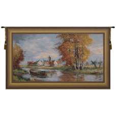 Riverside Flemish Village Flanders Tapestry Wall Hanging