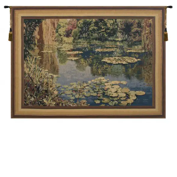 Charlotte Home Furnishing Inc. Belgium Tapestry - 43 in. x 33 in. Claude Monet | Lake Giverny With Border