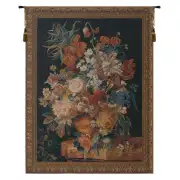 Terracotta Floral Bouquet Black Belgian Tapestry Wall Hanging