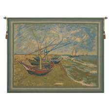 Van Goghs Fishing Boats Belgian Tapestry Wall Hanging
