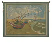 Van Goghs Fishing Boats Belgian Tapestry Wall Hanging
