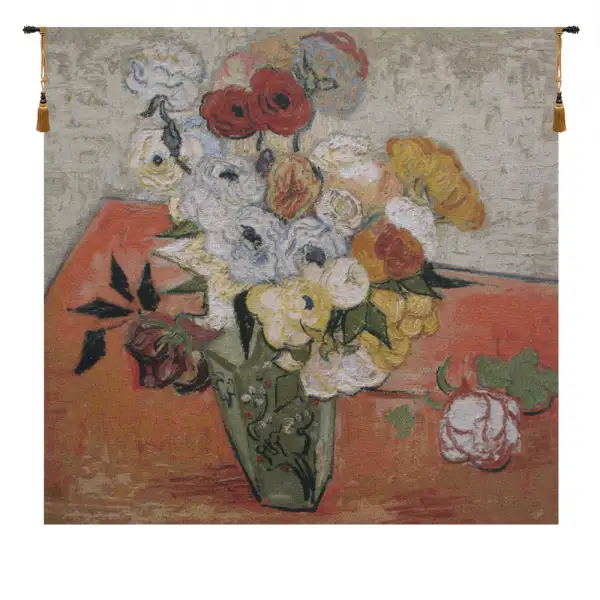 Charlotte Home Furnishing Inc. Belgium Tapestry - 39 in. x 38 in. Vincent Van Gogh | Van Gogh Roses and Anemones
