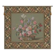 Flower Basket Green European Tapestry Wall Hanging