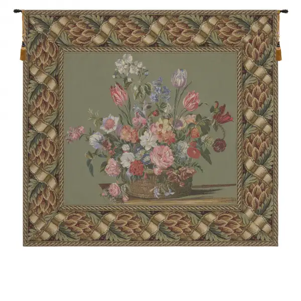 Charlotte Home Furnishing Inc. Belgium Tapestry - 34 in. x 32 in. Jan Brueghel de Velours | Flower Basket Green