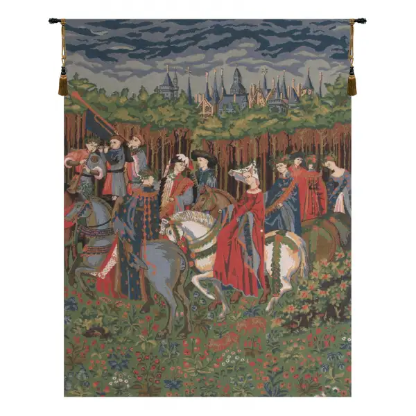 Charlotte Home Furnishing Inc. Belgium Tapestry - 27 in. x 36 in. | The Falcon Chase Duke of Berry European Tapestry