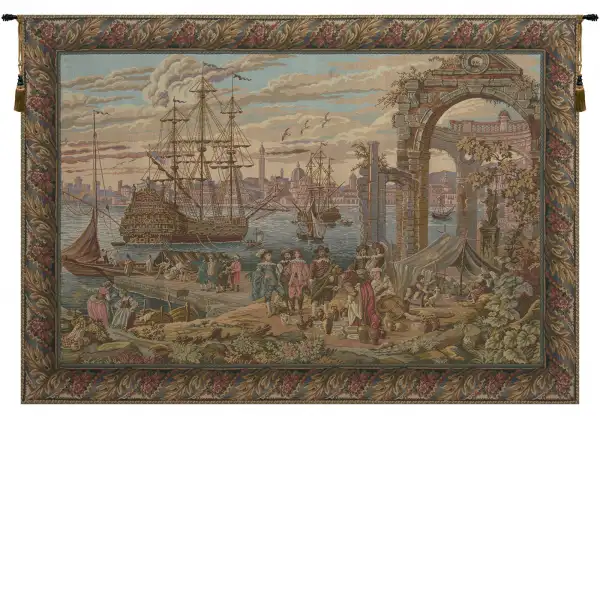 Charlotte Home Furnishing Inc. Italy Tapestry - 41 in. x 26 in. Francesco Guardi | Mercanti I Italian Tapestry