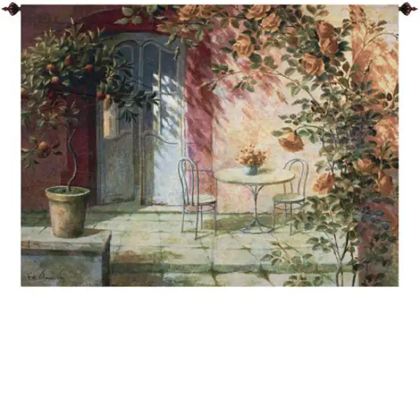 Charlotte Home Furnishing Inc. North America Tapestry - 80 in. x 56 in. Fabrice de Villeneuve | Patio Entrance Fine Art Tapestry