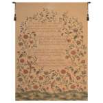 French Poem and Birds European Tapestry Wall Hanging