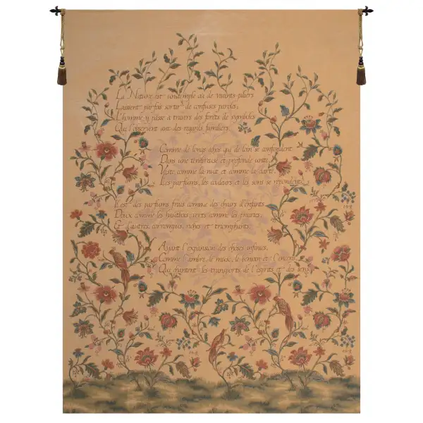 French Poem and Birds Belgian Wall Tapestry
