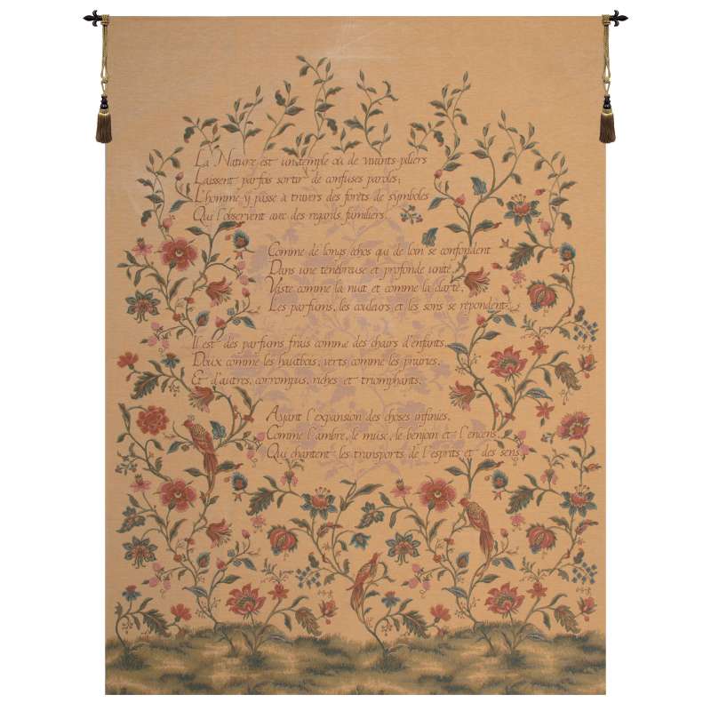 French Poem and Birds European Tapestry