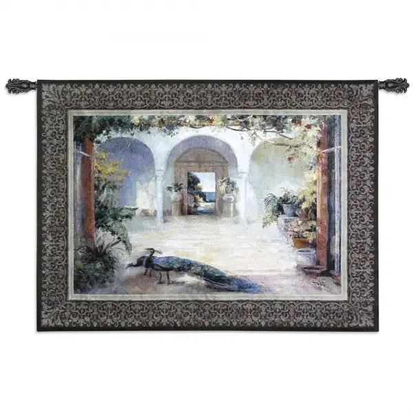 Sunlit Courtyard I Peacock  Wall Tapestry