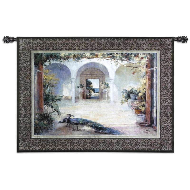 Sunlit Courtyard I Peacock  Tapestry Wall Hanging