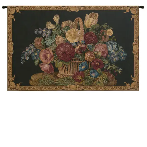Charlotte Home Furnishing Inc. Italy Tapestry - 42 in. x 24 in. | Flower Basket Black II Italian Tapestry