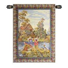 Washing by the Lake Vertical Italian Wall Hanging Tapestry