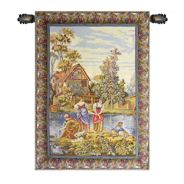 Washing by the Lake Vertical Italian Wall Tapestry