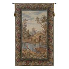Fishing at the Lake Vertical Italian Tapestry Wall Hanging
