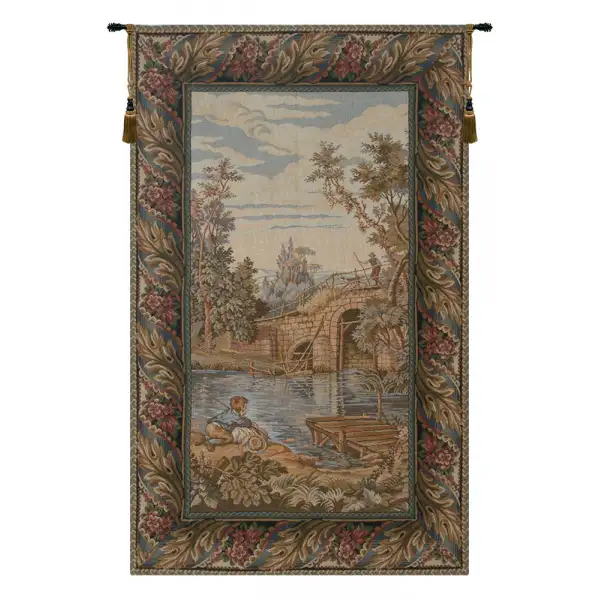 Fishing at the Lake Vertical Italian Wall Tapestry