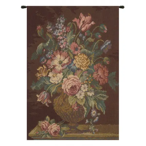 Charlotte Home Furnishing Inc. Italy Tapestry - 18 in. x 26 in. Alessia Cara | Vase with Flowers Brown Italian Tapestry