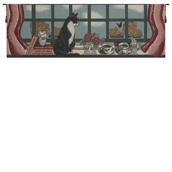 Charlotte Home Furnishing Inc. Italy Tapestry - 37 in. x 13 in. | Cat Keeping Watch Italian Tapestry