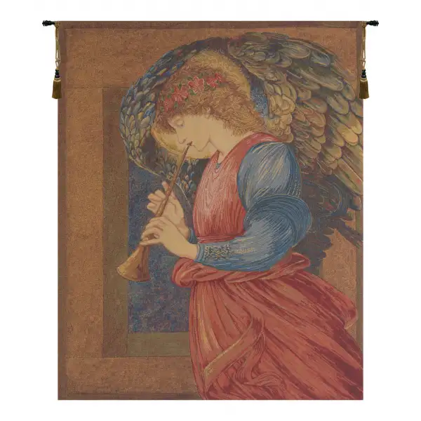 Flageolet Angel Belgian Tapestry Wall Hanging - 18 in. x 24 in. Cotton/Viscose/Polyester by Edward Burne Jones