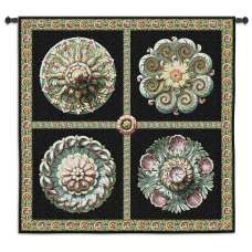 Rosettes on Black Tapestry Wall Hanging