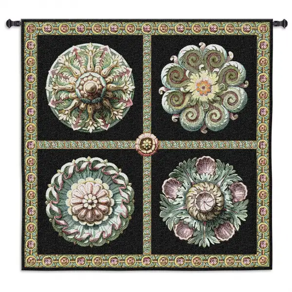 Rosettes on Black Wall Tapestry