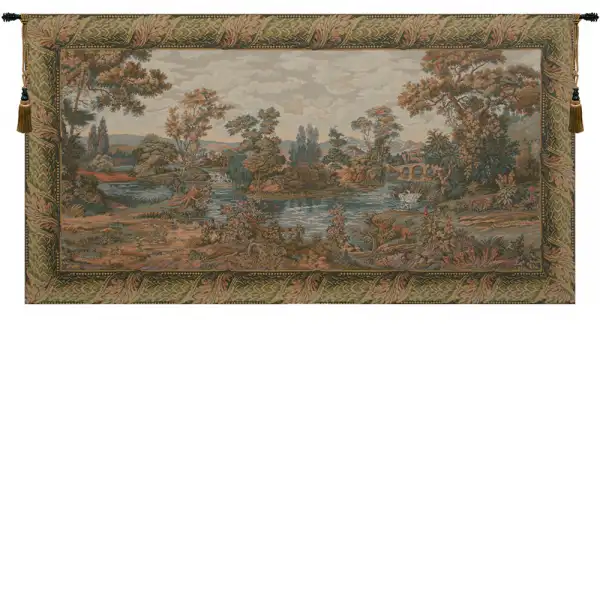 Swan in the Lake Large with Border Italian Wall Tapestry