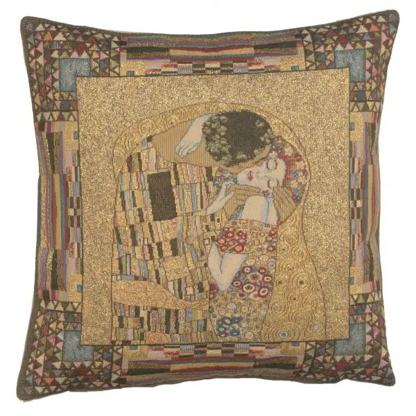 The kiss i European Cushion Cover - 18 in. x 18 in. Cotton/Viscose/Polyester/ by Gustav Klimt