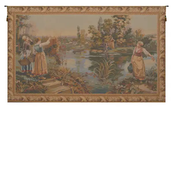 Charlotte Home Furnishing Inc. France Tapestry - 74 in. x 46 in. Daniel Ridgway Knight | Edge of the River Au Bord de la Riviere French Tapestry