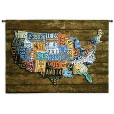 USA Tags on Wood Americana Tapestry Wall Hanging