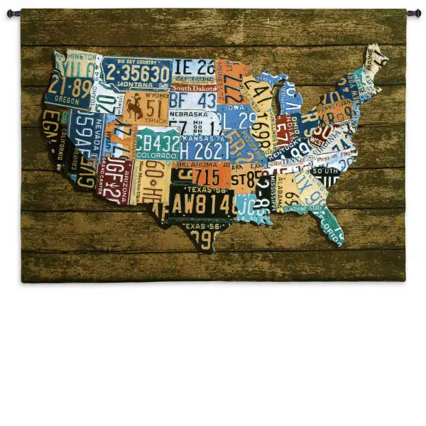USA Tags on Wood Americana Wall Tapestry