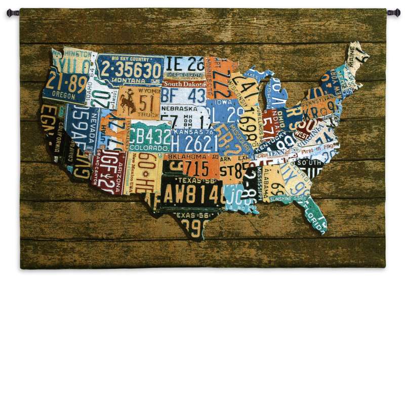 USA Tags on Wood Americana Tapestry Wall Hanging