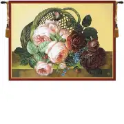 Silk Basket of Flowers Beige French Wall Tapestry