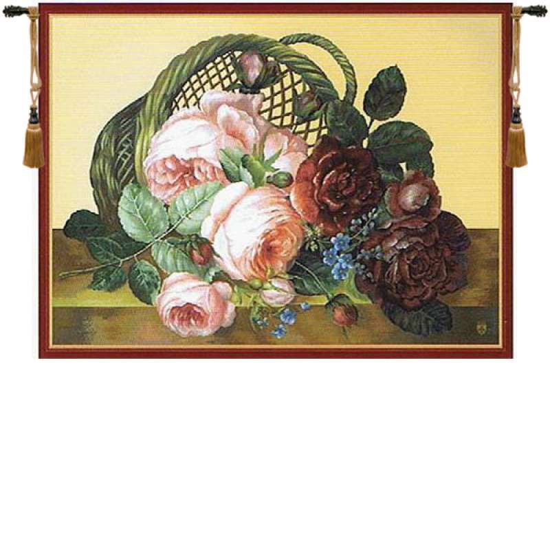 Silk Basket of Flowers Beige French Tapestry Wall Hanging