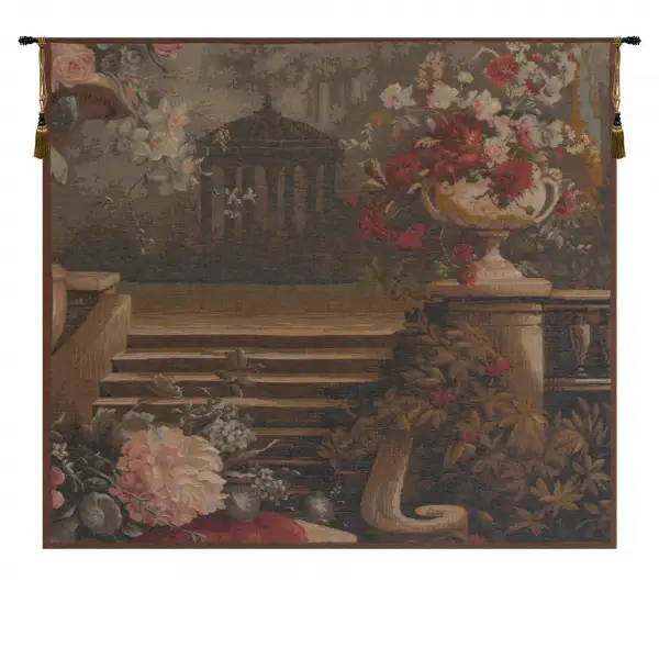 Charlotte Home Furnishing Inc. France Tapestry - 28 in. x 28 in. Pierre-Joseph Redoute | Bouquet at the Gazebo French Wall Tapestry