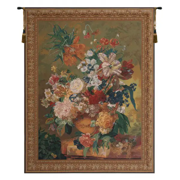 Terracotta Floral Bouquet Bright Belgian Tapestry Wall Hanging