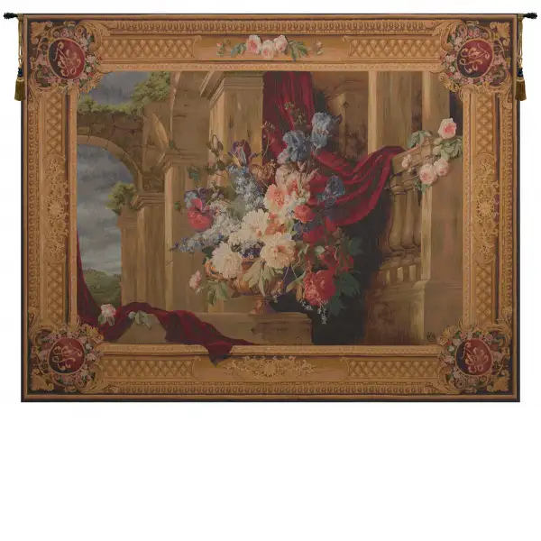 Bouquet Et Architecture Horizontal French Wall Tapestry
