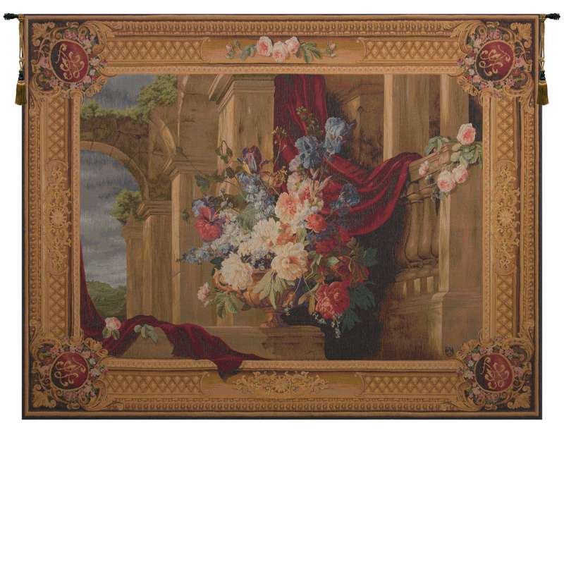 Bouquet Et Architecture Horizontal French Tapestry Wall Hanging