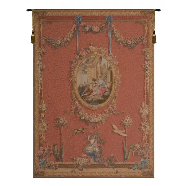 Charlotte Home Furnishing Inc. France Tapestry - 44 in. x 58 in. Francois Boucher | Medallion Serenade Rouge French Wall Tapestry