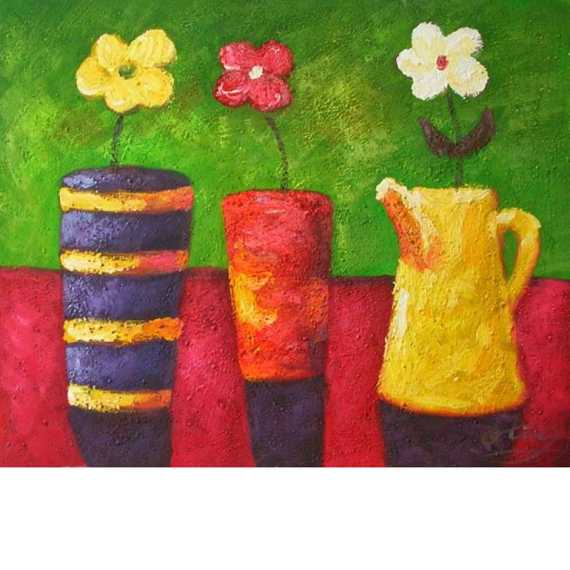 Flowers in Colorful Pots Canvas Oil Painting
