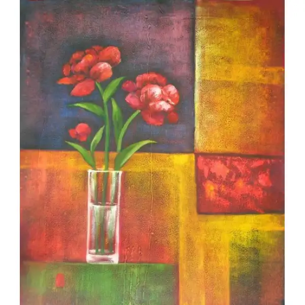 Red Flowers Abstract Canvas Oil Painting