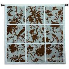 Floral Division Aqua and Brown Tapestry Wall Hanging