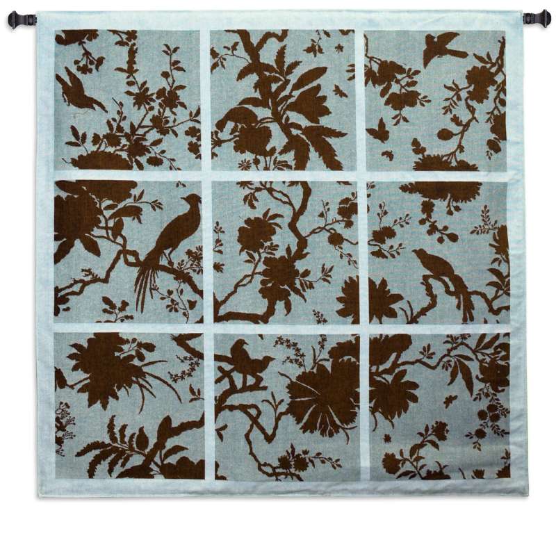 Floral Division Aqua and Brown Tapestry Wall Hanging