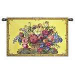 Flower Basket with Yellow Chenille Background Italian Wall Hanging Tapestry