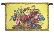 Flower Basket with Yellow Chenille Background Italian Tapestry
