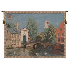 Brugges Riverside with Bridge European Tapestry Wall hanging
