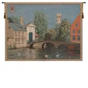 Brugges Riverside With Bridge French Wall Tapestry - 29 in. x 22 in. Cotton/Viscose/Polyester by Charlotte Home Furnishings