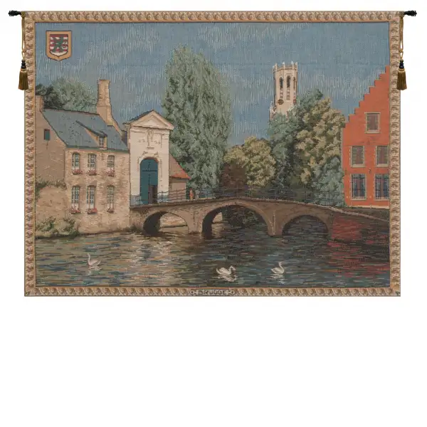Charlotte Home Furnishing Inc. France Tapestry - 29 in. x 22 in. | Brugges Riverside with Bridge French Wall Tapestry