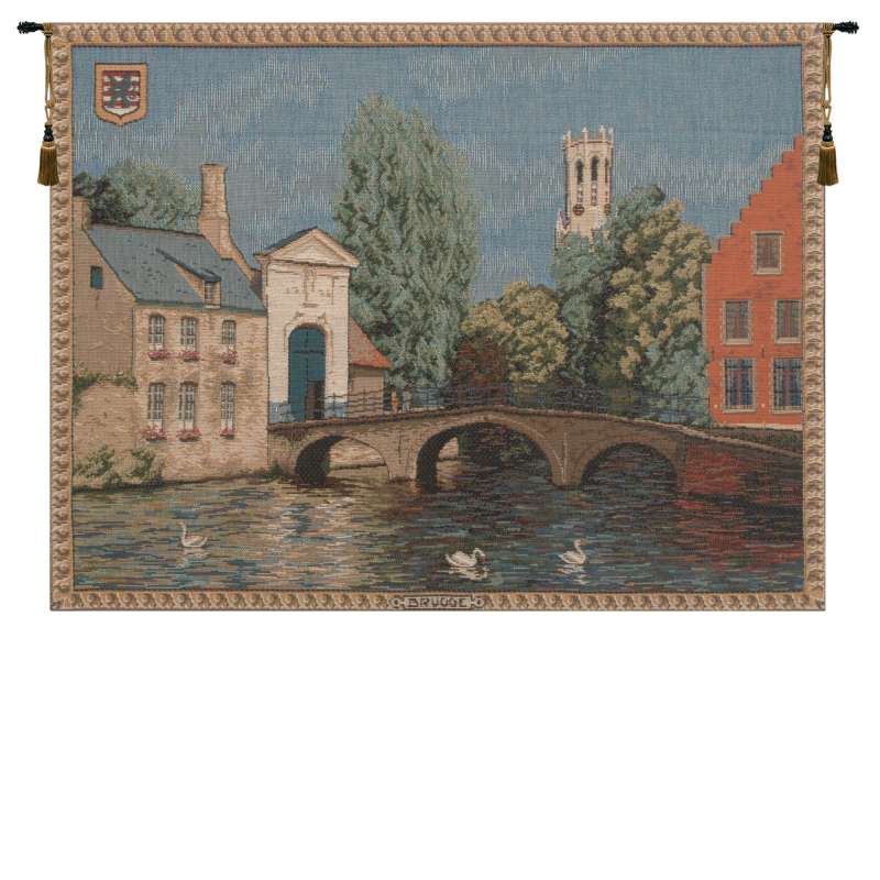 Brugges Riverside with Bridge French Tapestry Wall Hanging